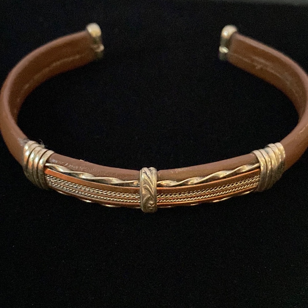 Vintage Artisan Copper & Leather Cuff Bracelet